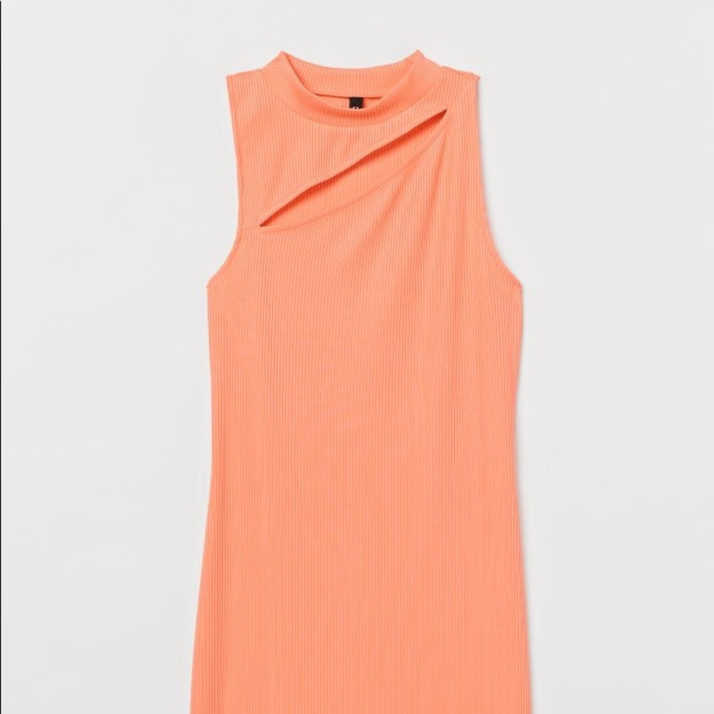 H&M Fitted Ribbed Dress Peach Pink
